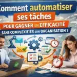 illustration de professionnels comparant travail manuel et automatisation des tâches pour améliorer l’efficacité au bureau