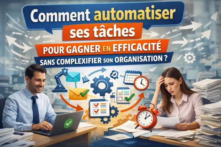 illustration de professionnels comparant travail manuel et automatisation des tâches pour améliorer l’efficacité au bureau